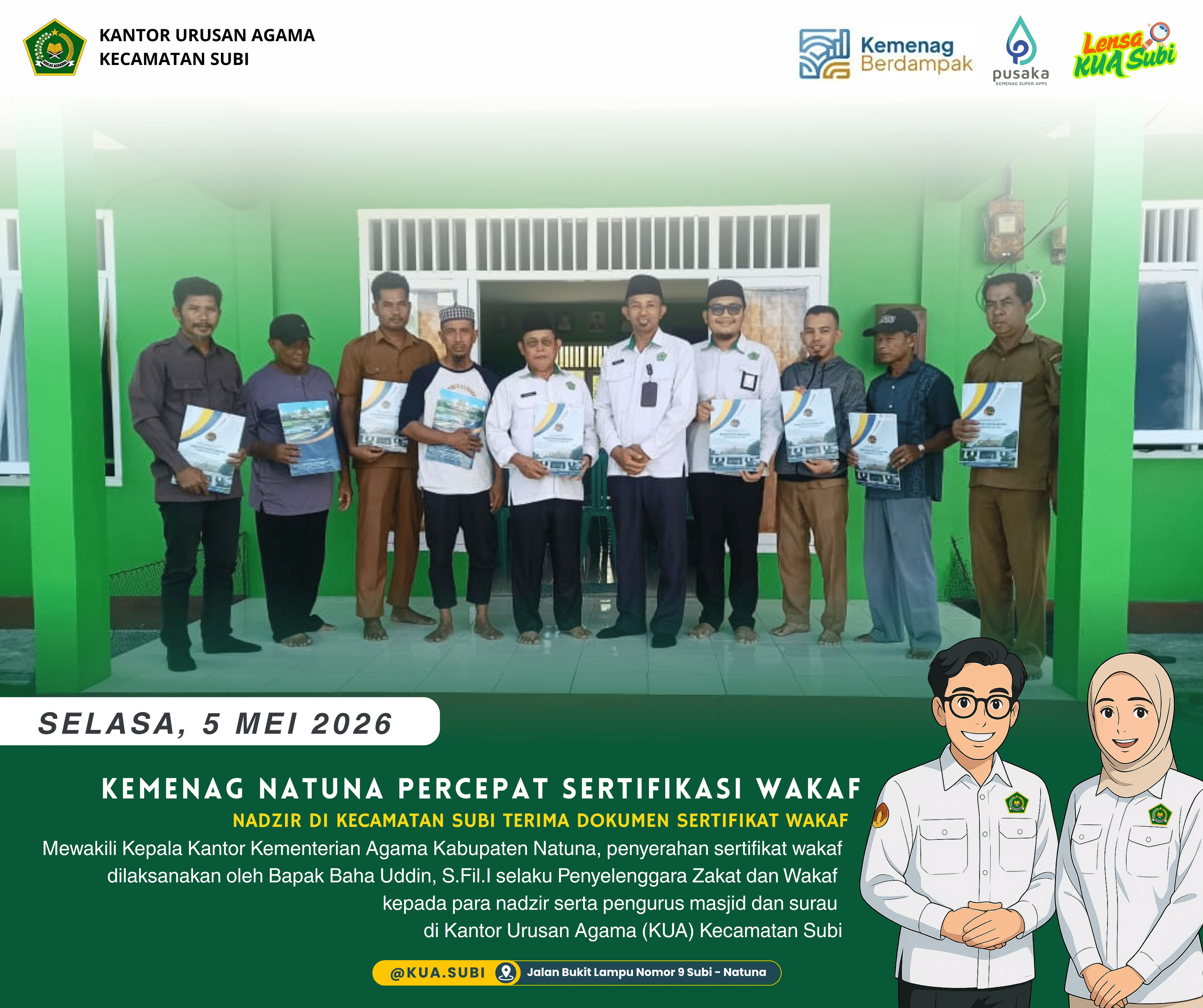 Penyerahan Sertifikat Wakaf di Subi, Kemenag Natuna Perkuat Kepastian Hukum Aset Umat